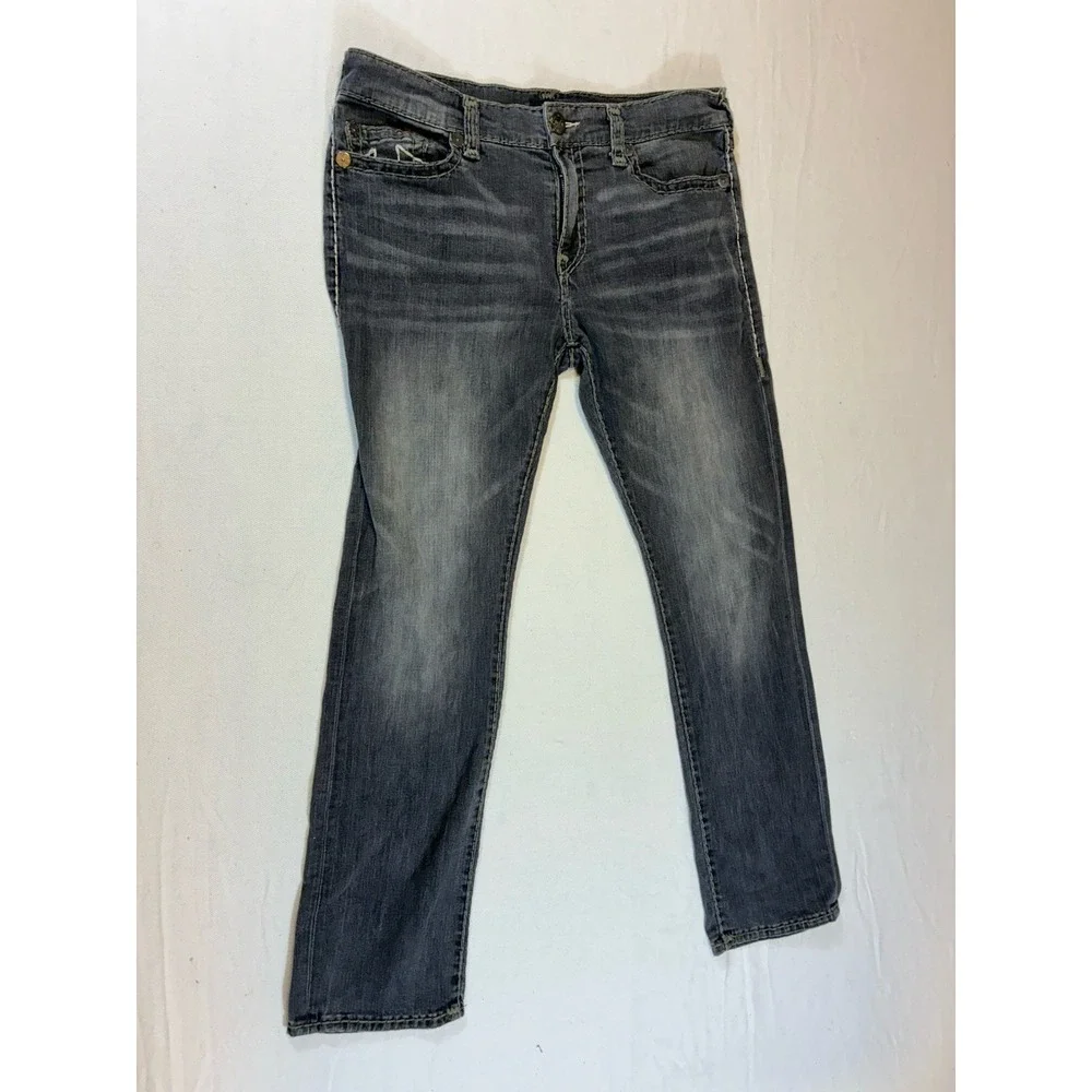 True Religion Ricky Relaxed Straight Jeans Men's‎ 38 Gray Big T Stitch Denim